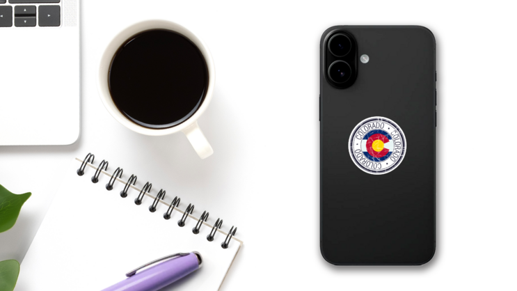 Great State Of Colorado Postal Stamp Sticker on a Phone (New) example