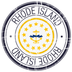 Great State Of Rhode Island Postal Stamp With Flag Sticker