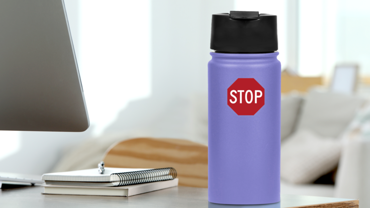 Great Stop Sign Sticker on a Water Bottle (New) example
