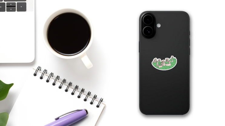 Great Wall Of China Illustration Sticker on a Phone (New) example