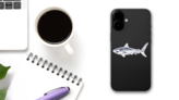 Great White Shark Drawing Sticker on a Phone (New) example