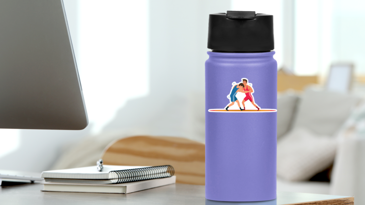 Greco Roman Wrestling Flat Illustration Sticker on a Water Bottle (New) example