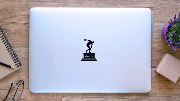 Greek Famous Statue Discobolus Sticker on a Laptop (New) example