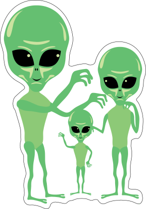 Green Alien Family Sticker