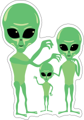 Green Alien Family Sticker