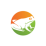 Green and Orange Frog Circle Logo Sticker