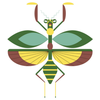 Green And Yellow Praying Mantis Geometric Icon Sticker