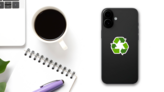 Green Arrows Recycling Symbol Sticker on a Phone (New) example