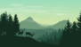 Green Atmospheric Mountain Landscape With Deers Sticker