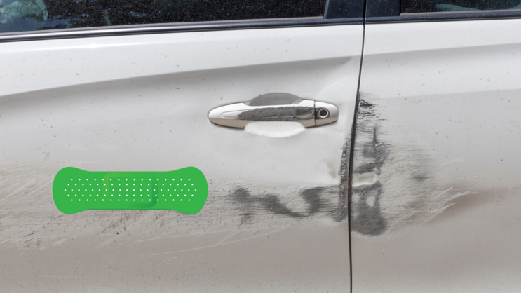 Green Band Aid Bandage Sticker on a Scratched Car example