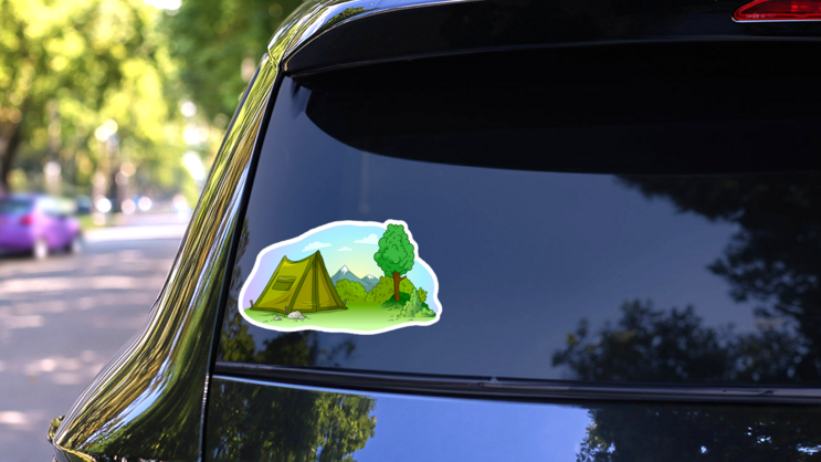 Green Campsite Sticker on a Rear Car Window (New) example