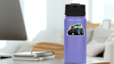 Green Cartoon Monster Truck Sticker on a Water Bottle (New) example