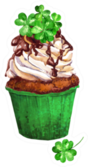 Green Cup Cake With Clover Leaves And Chocolate Sticker