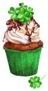 Green Cup Cake With Clover Leaves And Chocolate Sticker