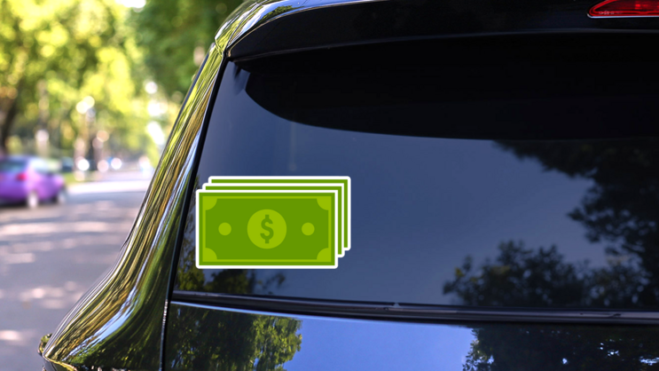 Green Dollar Bills Icon Sticker on a Rear Car Window (New) example
