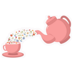 Green Flower Tea 5 Oclock, Tea Time Pink Pot Sticker