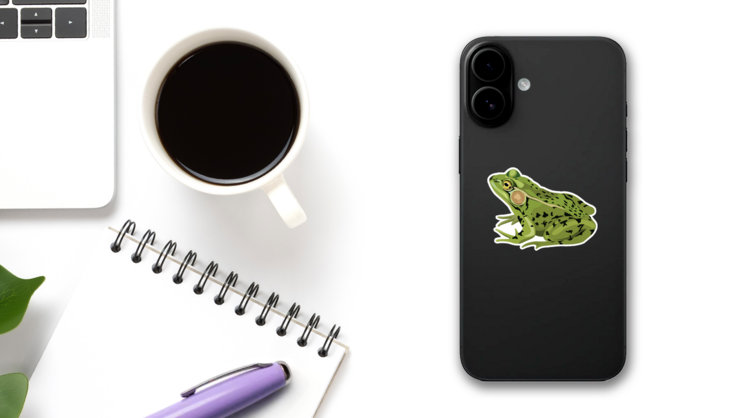 Green Frog Drawing Sticker on a Phone (New) example