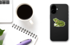 Green Frog Drawing Sticker on a Phone (New) example