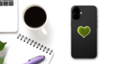 Green Grass Heart Sticker on a Phone (New) example