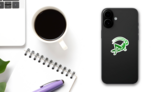 Green Grasshopper Logo Design Sticker  on a Phone (New) example