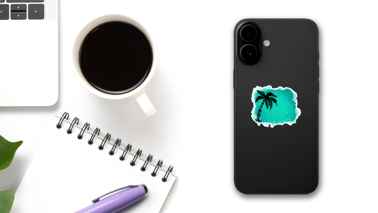 Green Grunge Background Palm Tree Sticker on a Phone (New) example