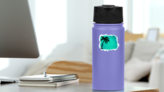 Green Grunge Background Palm Tree Sticker on a Water Bottle (New) example