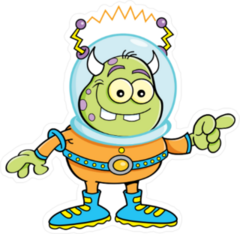 Green Horned Alien Kid in Space Suit Sticker