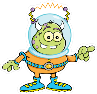 Green Horned Alien Kid in Space Suit Sticker