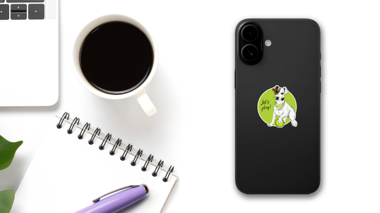 Green Jack Russel Sticker on a Phone (New) example