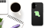 Green Neon Zodiac Sign Scorpio Sticker on a Phone (New) example
