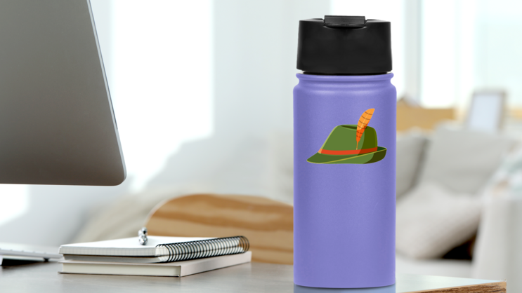 Green Oktoberfest Hat Sticker on a Water Bottle (New) example