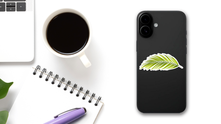 Green Palm Tree Leaf Sticker on a Phone (New) example