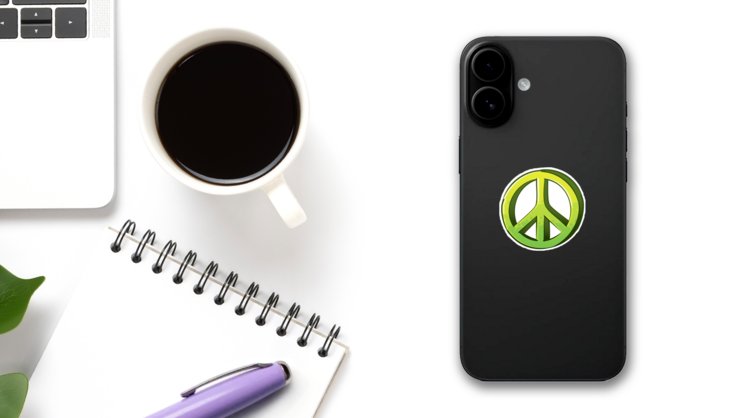 Green Peace Sign Drawing Sticker on a Phone (New) example