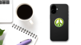 Green Peace Sign Drawing Sticker on a Phone (New) example