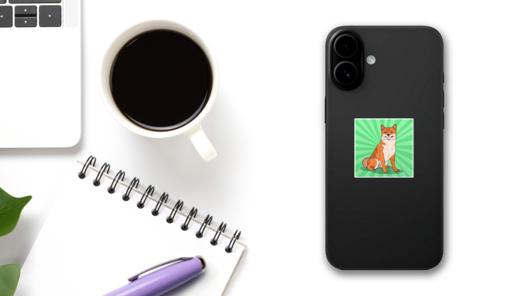 Green Pop Art Shiba Sticker on a Phone (New) example