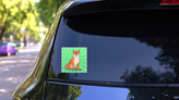 Green Pop Art Shiba Sticker on a Rear Car Window (New) example
