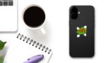 Green Pow Comic Sticker on a Phone (New) example