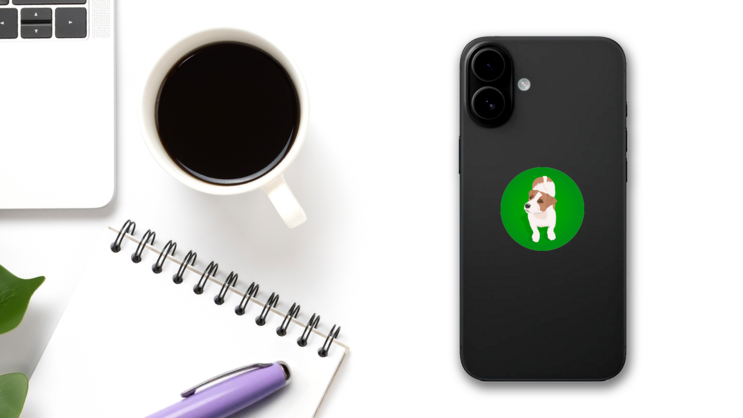 Green Puppy Terrier Sticker on a Phone (New) example