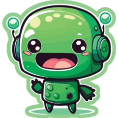 Green Smiling Robot Chat Sticker
