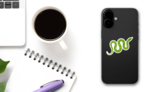 Green Snake Illustration Sticker on a Phone (New) example