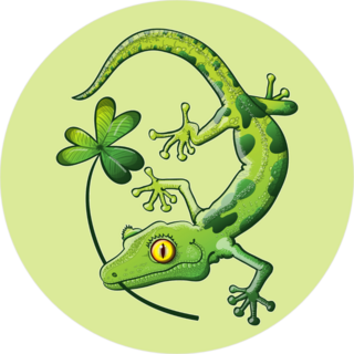 Green Spotted Gecko With A Clover In His Mouth Sticker