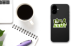 Green US Army And Gear Sticker on a Phone (New) example