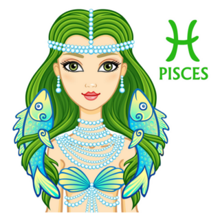 Green Zodiac Sign Pisces Fantastic Princess Sticker