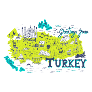Greetings From Map Of Turkey Landmarks Sticker