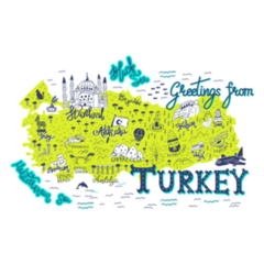 Greetings From Map Of Turkey Landmarks Sticker