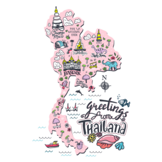 Greetings From Thailand Pink Hand Drawn Map Sticker