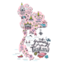 Greetings From Thailand Pink Hand Drawn Map Sticker