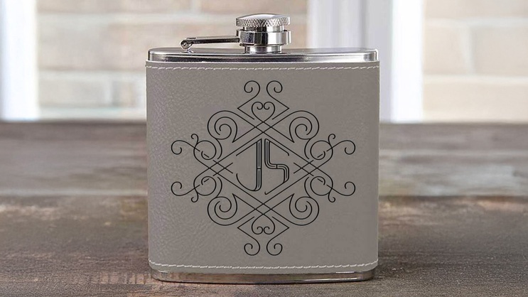 Grey Flask With Monogram Engraved