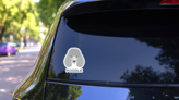 Grey Poodle Script Sticker on a Rear Car Window (New) example