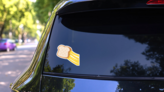 Grilled Cheese Sandwich Cheesy Pull Sticker on a Rear Car Window (New) example